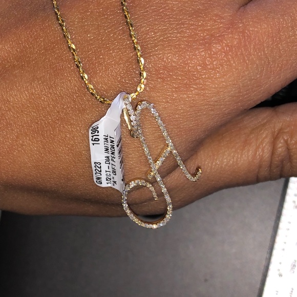 Beautiful large 10k solid real gold SI real diamond A letter initial pendant WOW - Picture 7 of 9